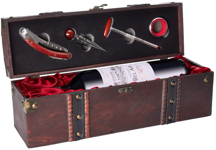 BRUBAKER Geschenkset Weinset mit 1 Flasche Rotwein Jahrgang 2015 Château Bel Air - in Holzkiste mit