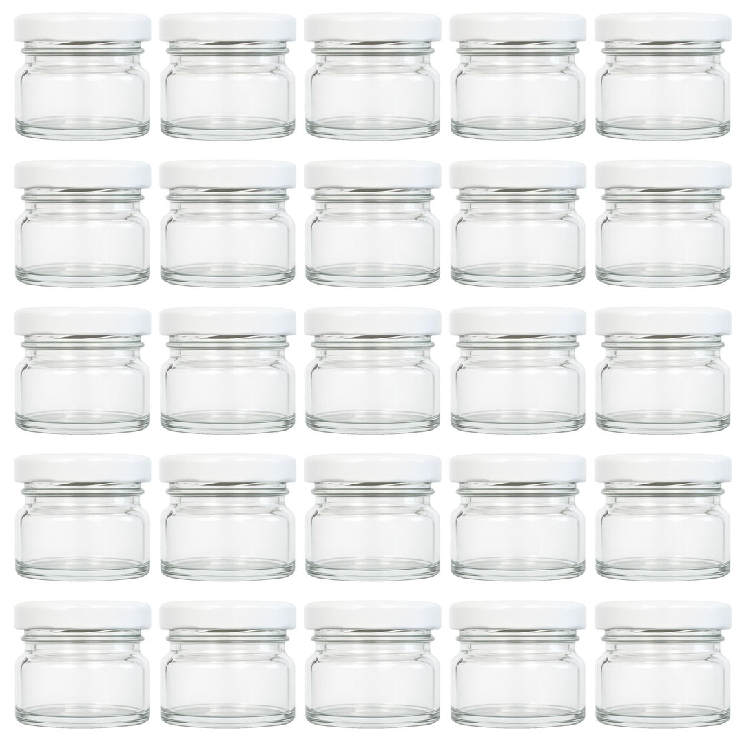 Vitrea 25x Mini Marmeladengläser 30 ml - mit Deckel Weiss TO 43 - kleine Einmachgläser zum befüllen