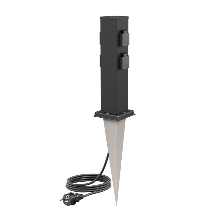 ledscom.de Garten-Steckdosen-Säule Polly mit Erdspiess und 2m Kabel für aussen, 4-Fach, Edelstahl, e