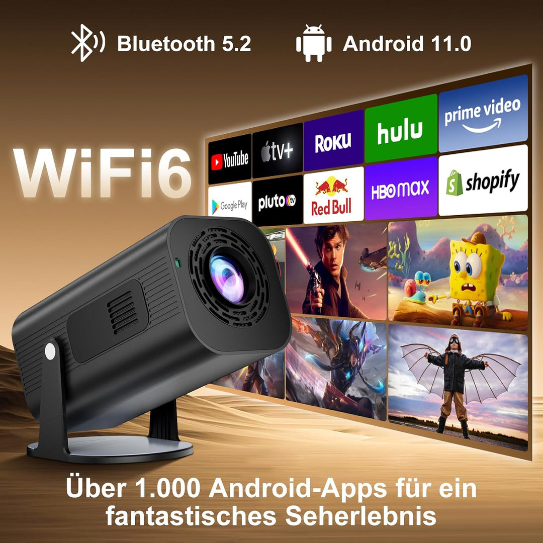 Eroshoo Mini Beamer, 4k Heimkino mit Android 11.0 Tragbarer Beamer, Unterstützt 2.4/5G Dual WiFi und