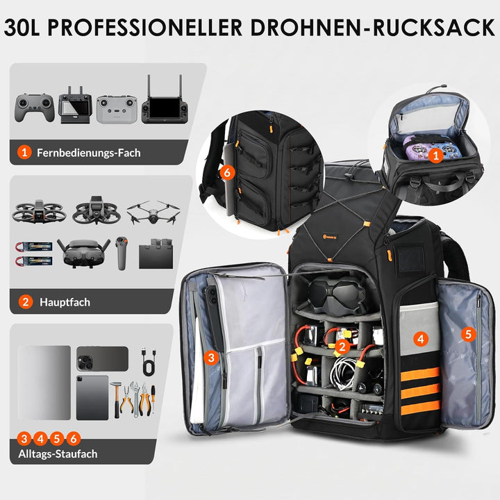 TARION Flightpro FPV Drohnen Rucksack: Professionelle Wasserdichte Rucksacktasche für FPV Racing Qua