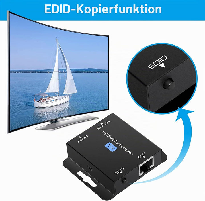 VEDINDUST HDMI Extender, Over Cat5e/6/7 Ethernet HDMI Transmitter Empfänger unterstützt EDID 1080p P