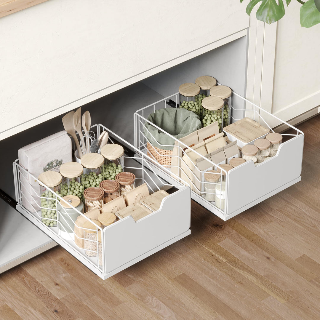 NETEL 2 Pack Teleskopschublade mit Kleber, Ausziehbare Schublade Küche, Ausziehbarer Schrank Organiz