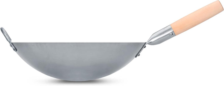 Craft Wok Traditioneller handgehämmerter Wok aus Karbonstahl mit Griff aus Holz und Stahl (Durchmess
