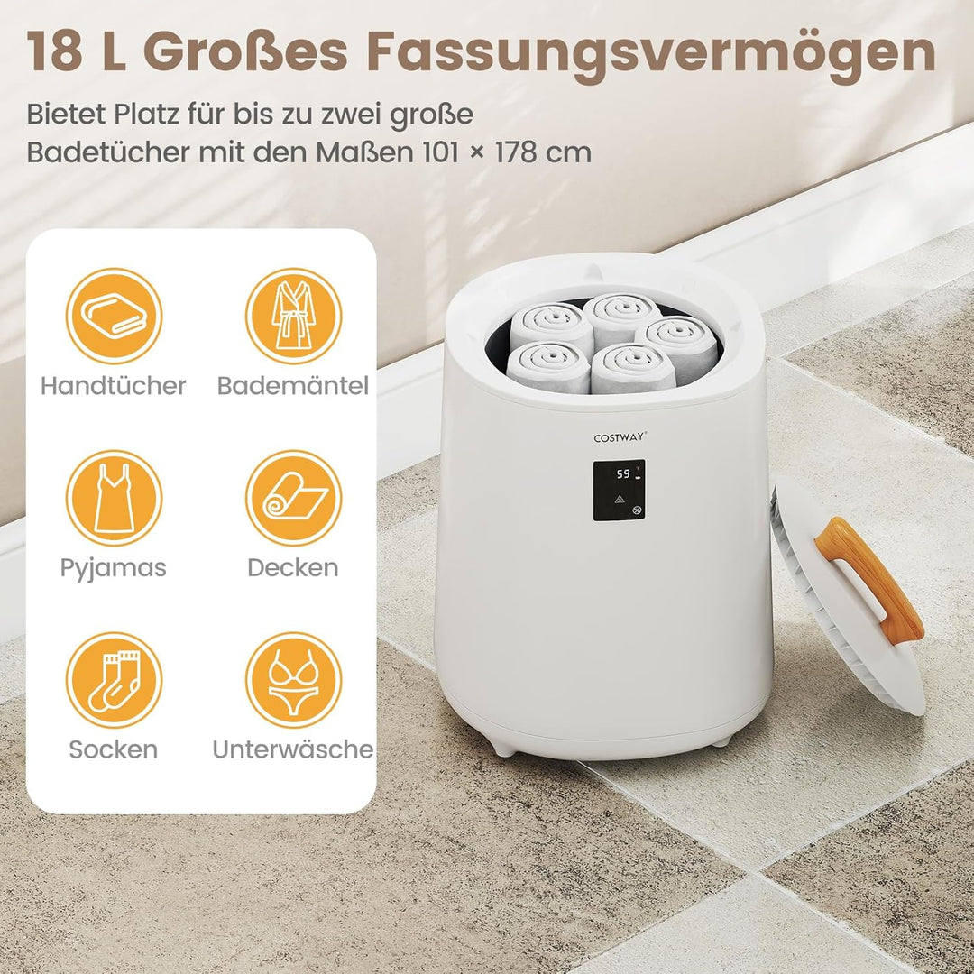 COSTWAY 18L Handtuchwärmer Eimer, Deckenwärmer mit LED-Anzeige & automatischer Abschaltung, tragbare