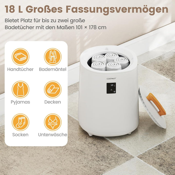 COSTWAY 18L Handtuchwärmer Eimer, Deckenwärmer mit LED-Anzeige & automatischer Abschaltung, tragbare