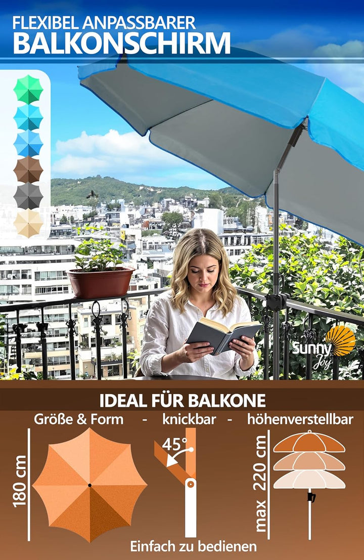 4smile Sonnenschirm Balkon SunnyJoy im 3er-Set - UPF 50+ Balkon Schirm 180 cm + Sonnenschirmhalter B