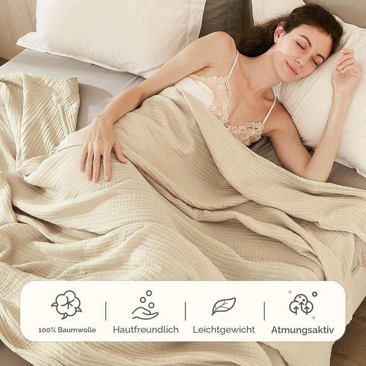 EMME Baumwolle Decke, Vorge-waschene Kuscheldecke, Weiche und Atmungsaktive Tagesdecke, Universale S
