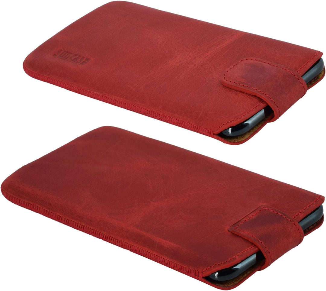 Suncase ECHT Ledertasche Leder Etui *Slim-Edition* für Swissvoice G50 Leder Hülle Handytasche (mit R