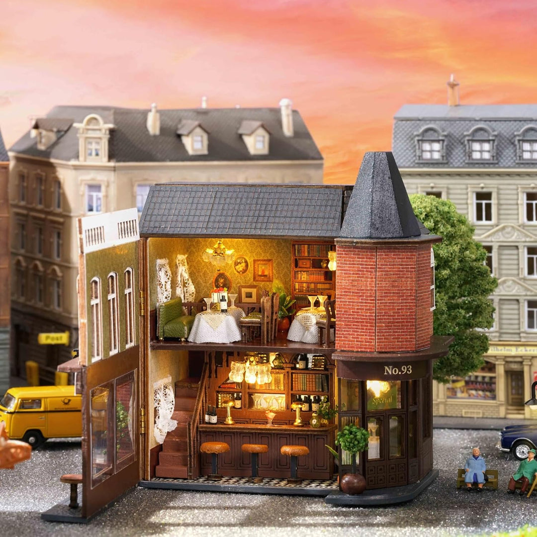 CUTEROOM Miniatur Haus, DIY Puppenhaus Set aus Holz, Mini Hausbau-Set mit Möbeln und LED Licht, Gebu