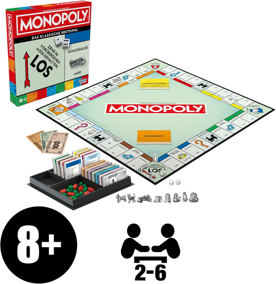 Monopoly Basisspiel mit Aufbewahrungsfach und grösseren Spielfiguren - Deutsche Fassung, Basisspiel
