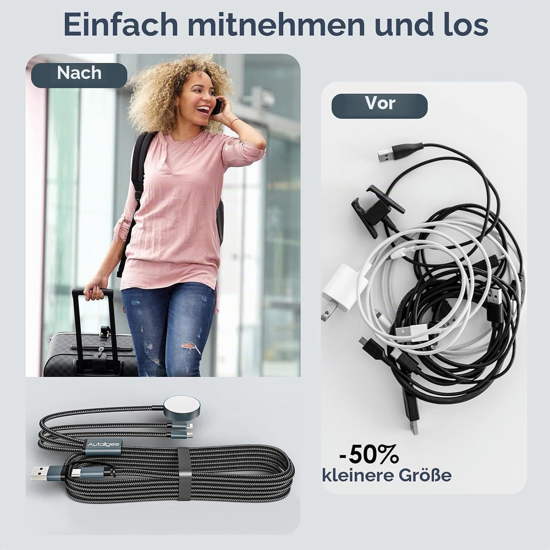 2er-Pack 3-in-2 Ladegerät für apple watch ladekabel(1.2m),USB C multi ladekabel für apple watch Ultr