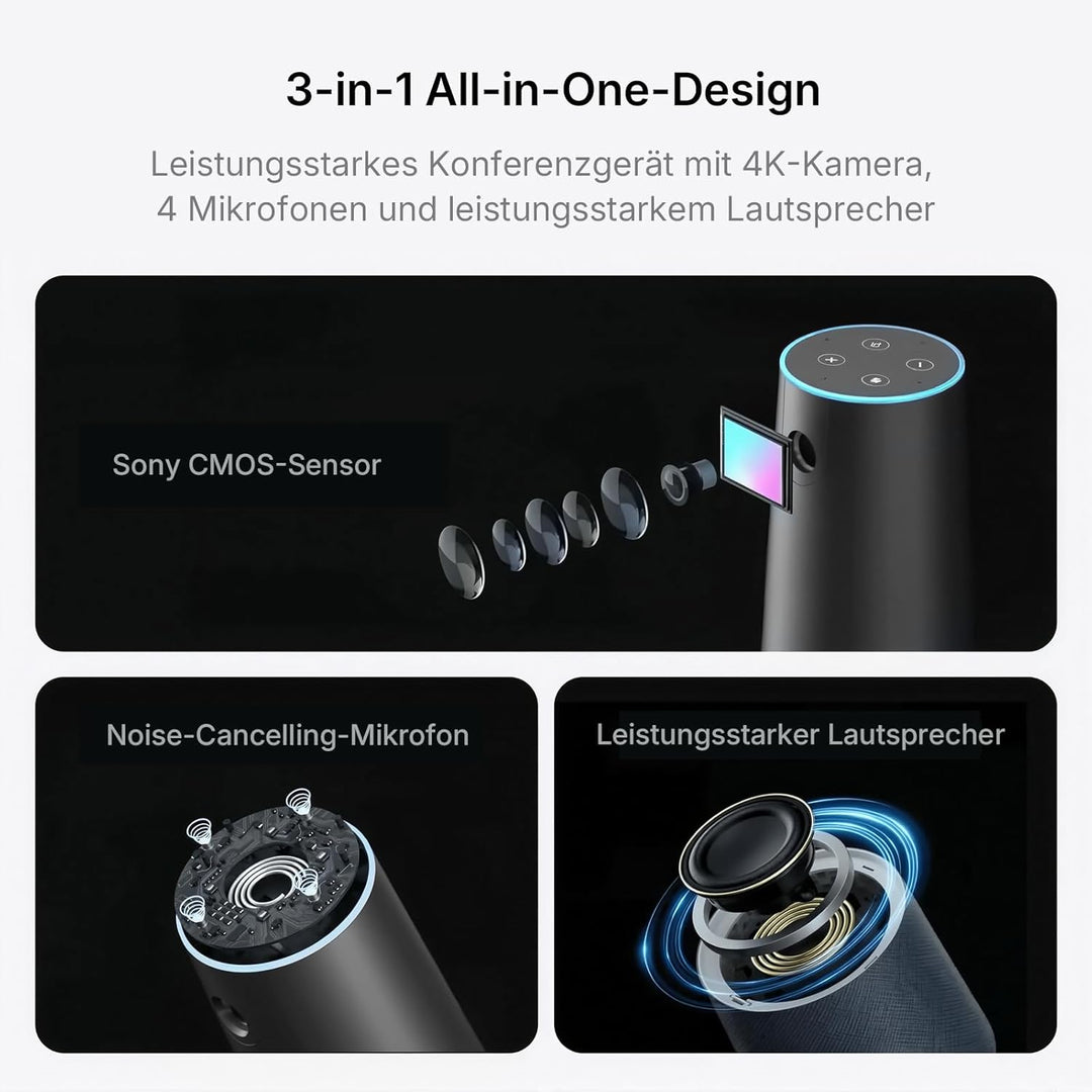 Nuroum C40(2nd Gen) 4K Videokonferenz-Webcam mit Mikrofon und Lautsprecher, 8MP CMOS Sensor,5X Zoom,