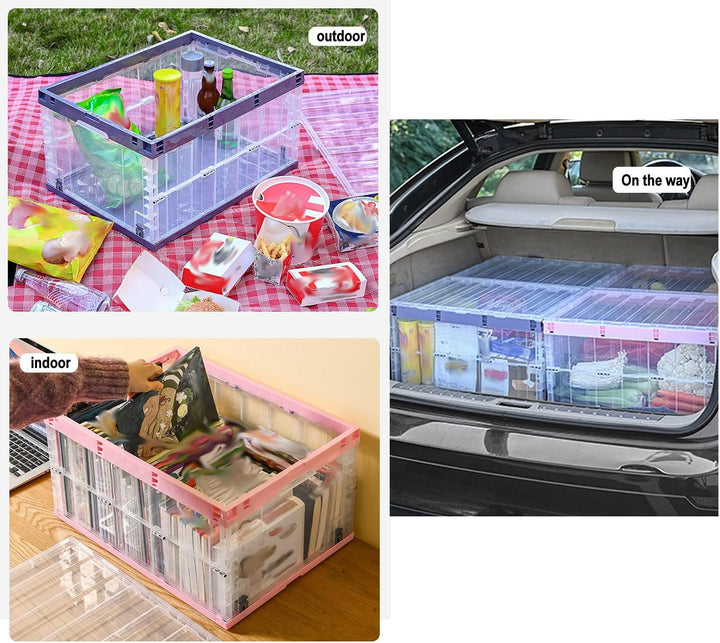 TUKA-i-AKUT 3x Faltbare Aufbewahrungsboxen mit Deckel, Stapelbar Faltbar, Stabile Stapelkisten mit H