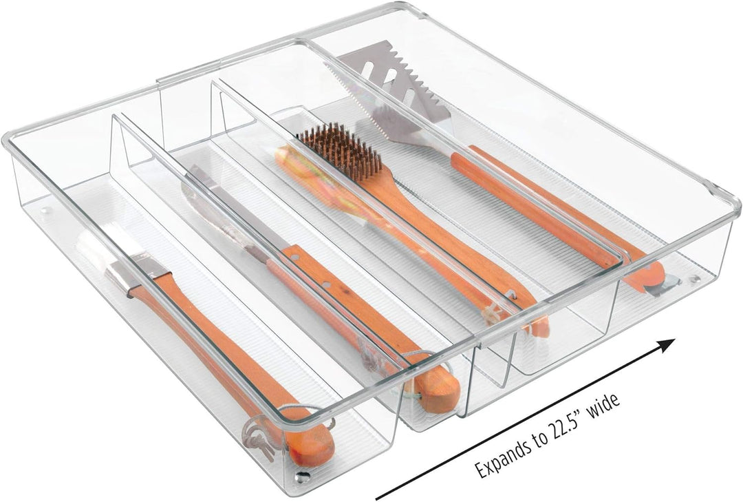 iDesign Linus Schubladenbox, extragrosser Besteckkasten mit 4 langen Fächern aus Kunststoff, auszieh