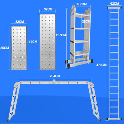 Cecaylie 4x4 Mehrzweckleiter 470cm 7 in 1 Alu Leiter Vielzweckleiter Klappleiter Haushaltsleiter Arb