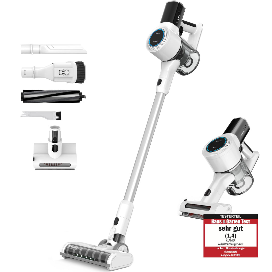 KLAMER Akku Staubsauger, 2-in-1 Staubsauger kabellos & Handstaubsauger, Akkulaufzeit bis 45 min, Akk