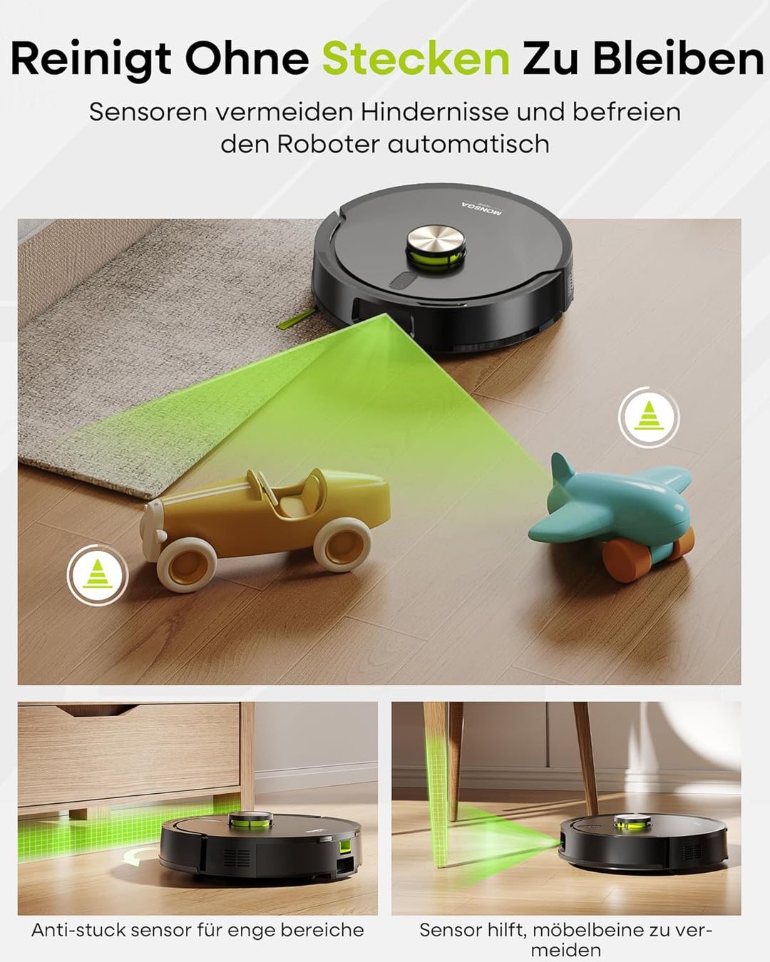 MONSGA Saugroboter mit Wischfunktion 8000PA, Staubsauger Roboter mit Absaugstation 4L, LiDAR Navigat