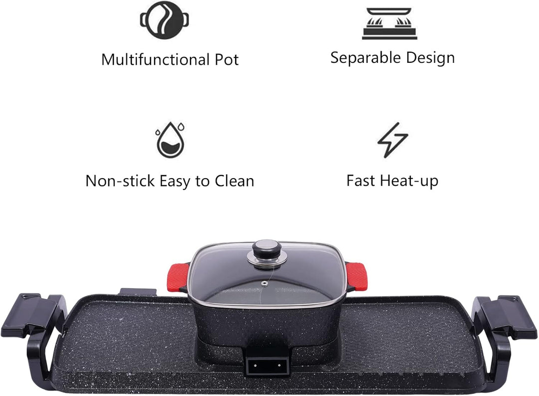 2 in 1 Elektrischer Hot Pot Grill, 1100W+2200W Multifunktionale BBQ Hot Pot, Korean Barbecue Hot Pot