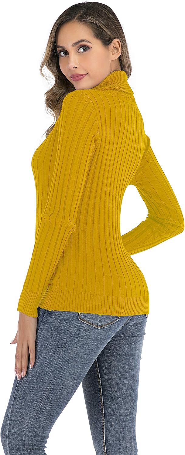Enjoyoself Damen Strickpullover Gerippter Rollkragenpullover Feinstrick Elegant Langarm Strickpulli