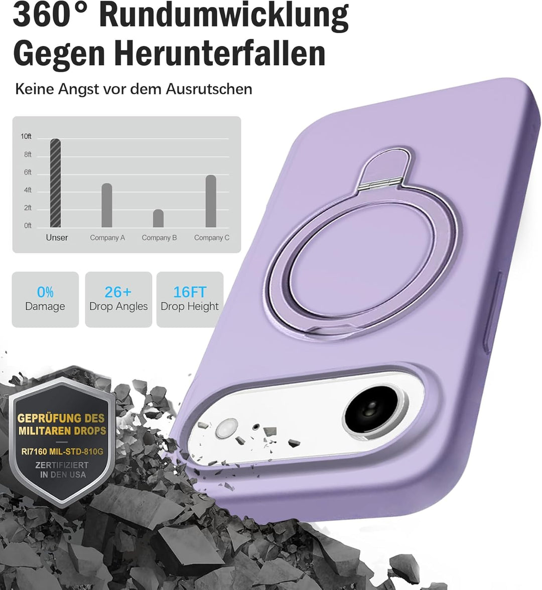 Handyhülle für iPhone Air Hülle mit 2 Stück Schutzfolie, Silikon Case mit Magnetisch Ring Ständer Un