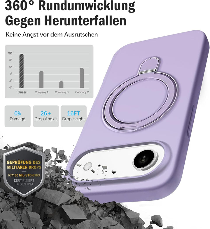Handyhülle für iPhone Air Hülle mit 2 Stück Schutzfolie, Silikon Case mit Magnetisch Ring Ständer Un