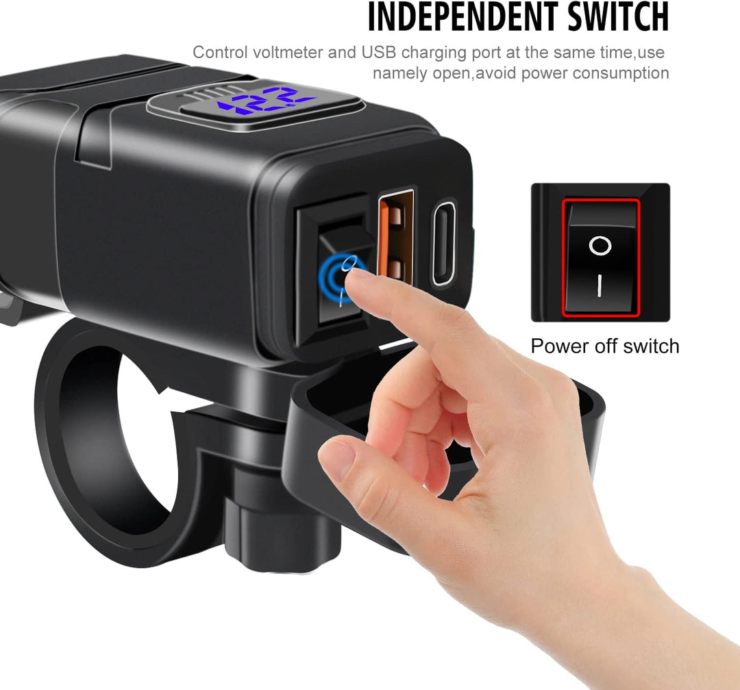 12V USB Steckdose Auto Ladegerät mit Schalter, Auto USB Ladegerät KFZ QC3.0 PD Type C mit Switch, KF