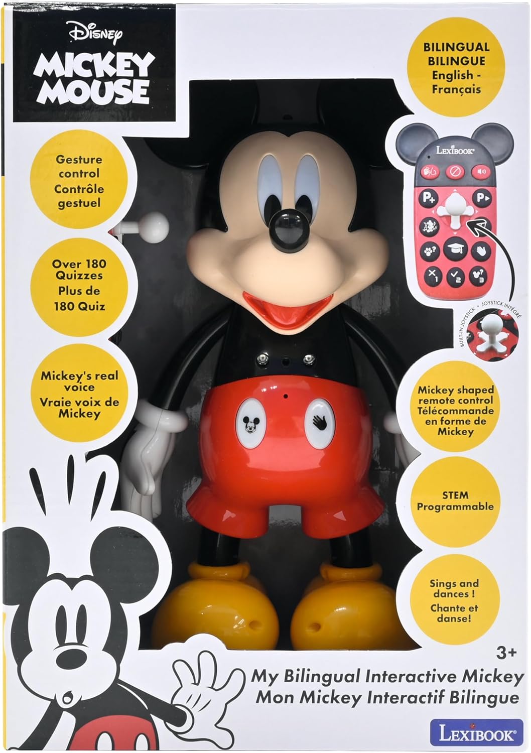 Lexibook MCH01i1 Disney – Roboter Mickey zweisprachig Französisch/Englisch, 100 Lernquiz, Lichteffek