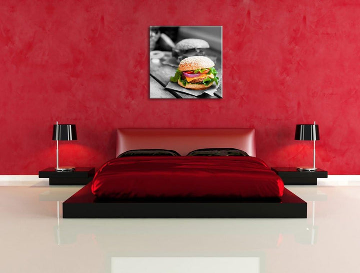 Pixxprint Leckere Burger als Leinwandbild/Grösse: 70x70 cm/Wandbild/Kunstdruck/fertig bespannt, 70x7