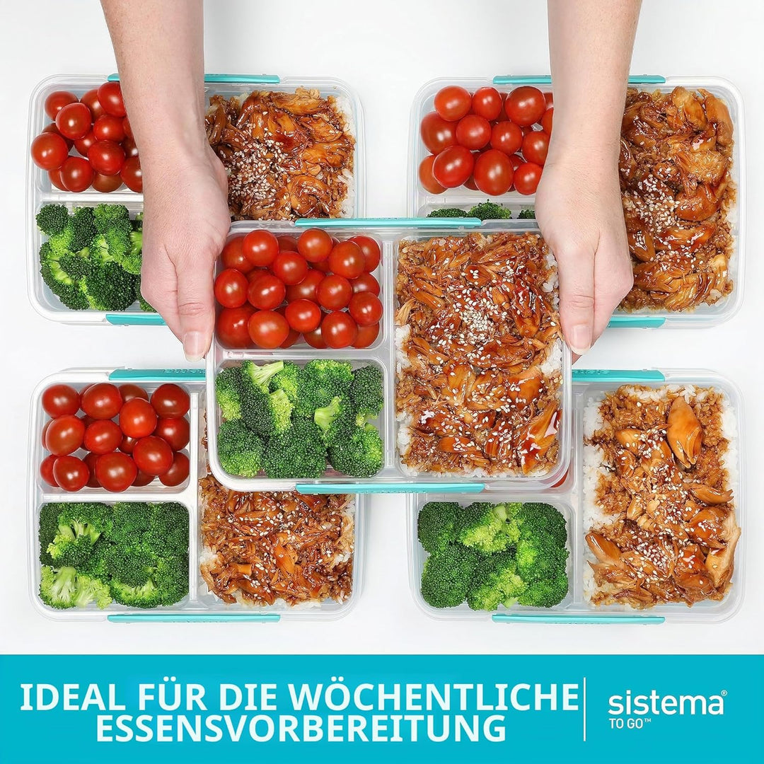 Sistema TO GO-Brotdosen mit Fächern zum Portionieren | 820ml Lunchbox mit stapelbarem Design und Cli