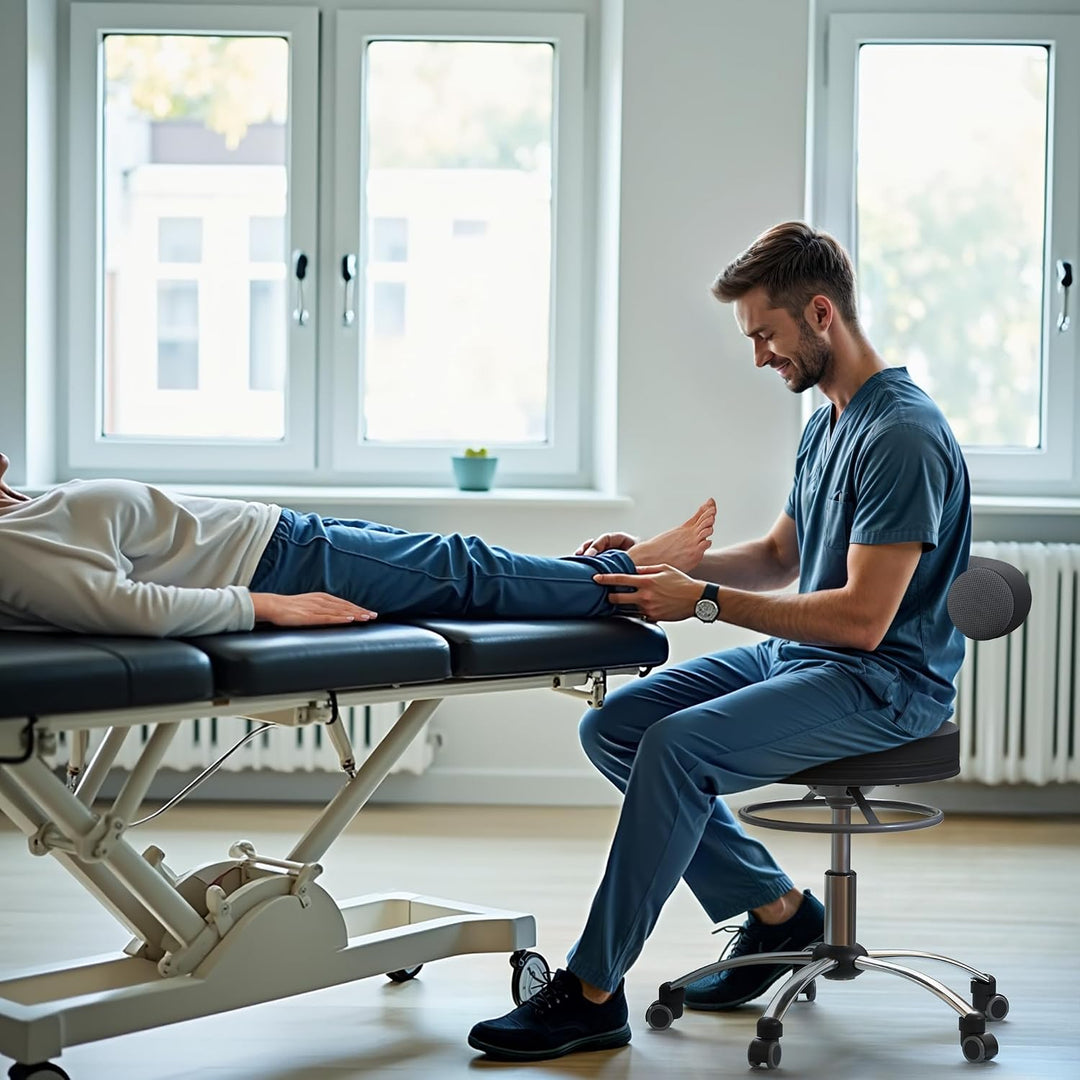 Sanus®-Gesundheitsstuhl | Rollhocker mit 360° Lehne, höhenverstellbarer Lehne, Sitzhöhe 36-43 cm, St
