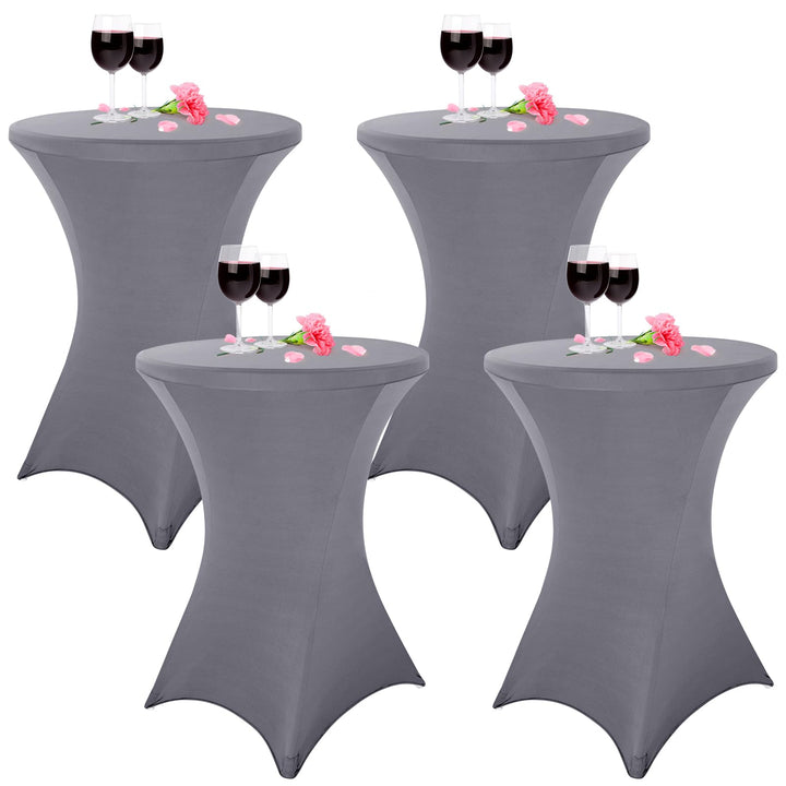4er-Set Stretch Stehtisch Husse für Bistrotisch Ø 80-85 cm hellgrau, taillierter hoher Tisch, Cockta
