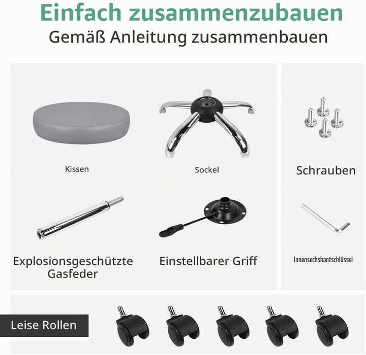FURWOO Mehrzweck Rollhocker Rundhocker mit Rollen für Spa Verstellbarer Zeichenhocker (grau), Grau