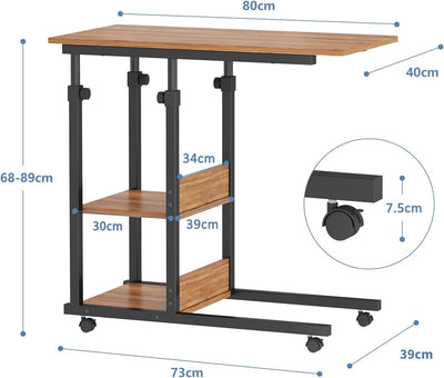 Dripex Beistelltisch mit Rollen Laptoptisch Höhenverstellbar Schreibtisch aus Holz, Sofatisch Nachtt