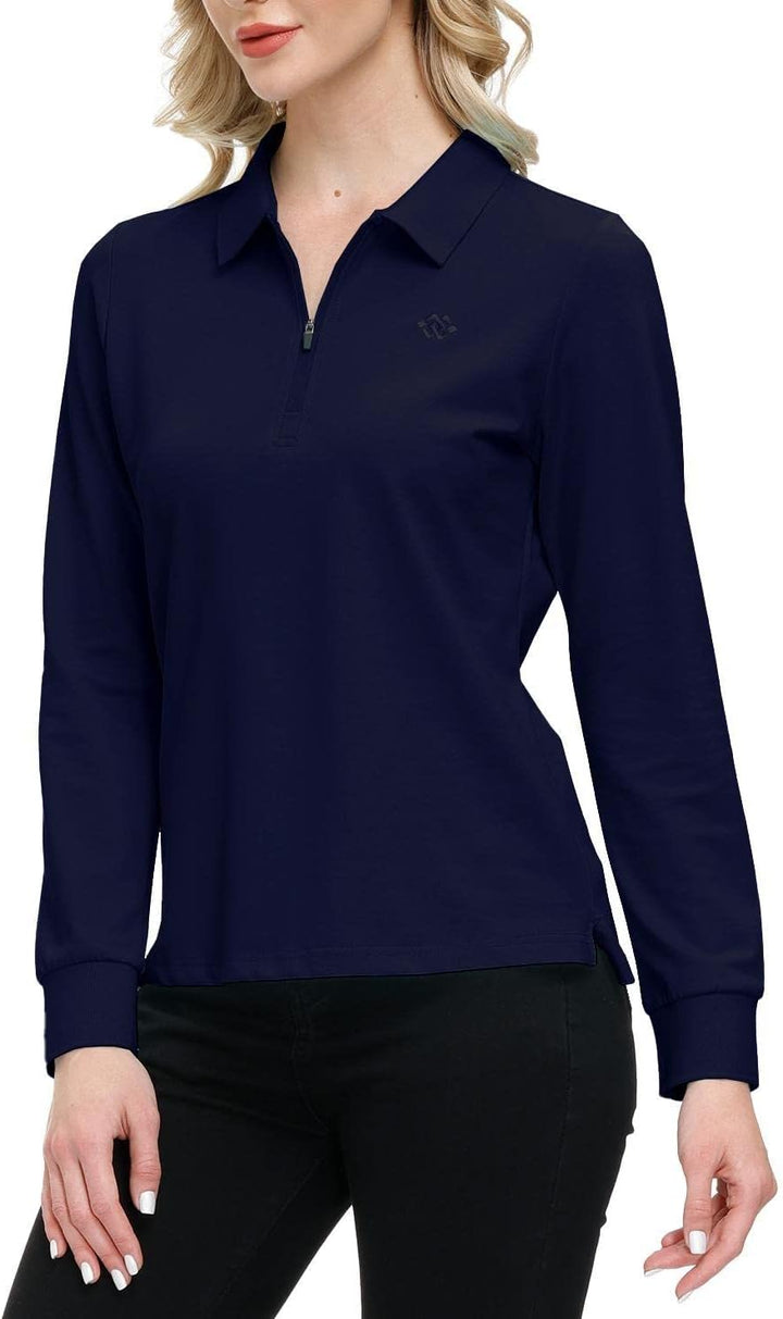 AjezMax Poloshirt Damen Golf Polohemd Langarm Baumwolle Sport Polo Wintershirts mit Reissverschluss