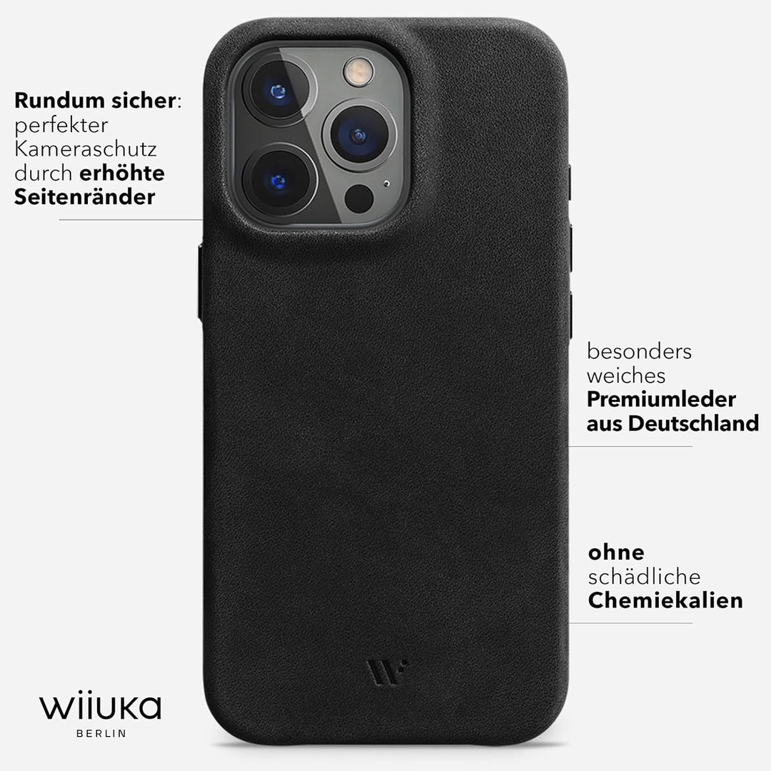 WIIUKA Hülle für iPhone 15 Pro, Leder aus Deutschland, Lederhülle extra Dünn, Premium Handyhülle, Ca