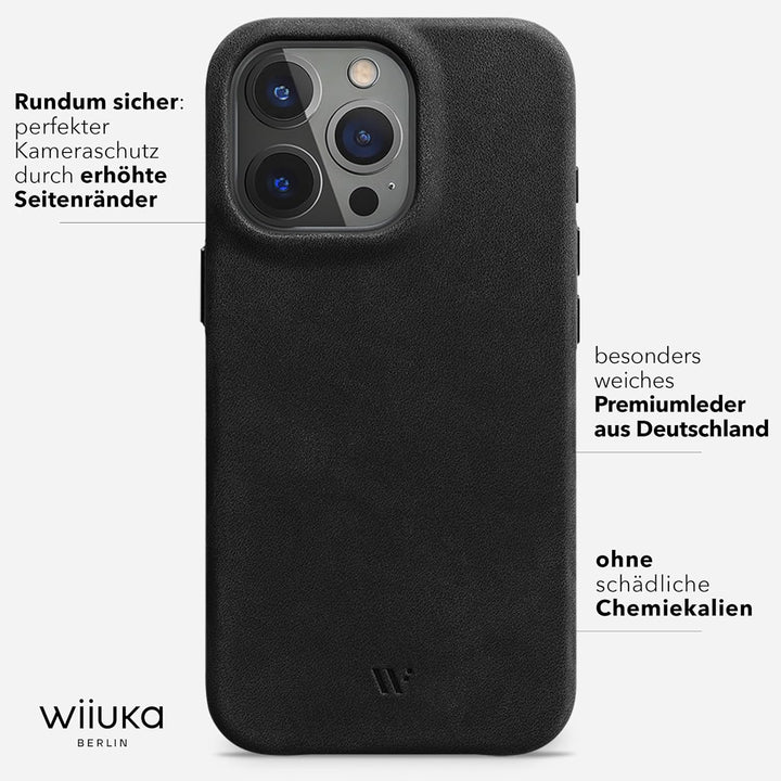 WIIUKA Hülle für iPhone 15 Pro Max, Leder aus Deutschland, Lederhülle extra Dünn, Premium Handyhülle