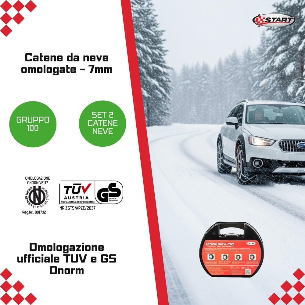 Set mit 2 Schneeketten – 7 mm – Gruppe 100 – maximale Haftung und Sicherheit mit Spannsystem
