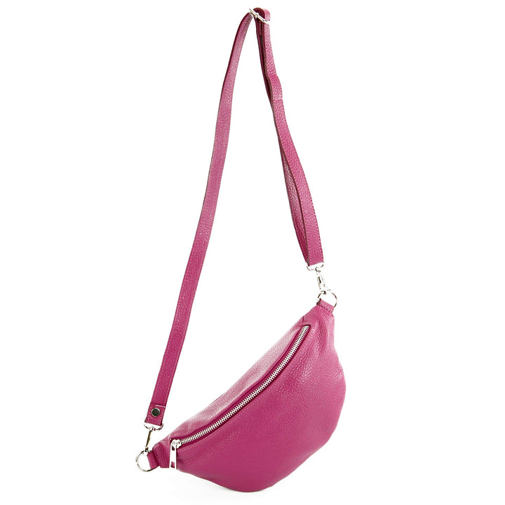 modamoda de - T211 - ital. Hüfttasche Bauchtasche Brusttasche Medium aus weichem Leder, Farbe:Pink R