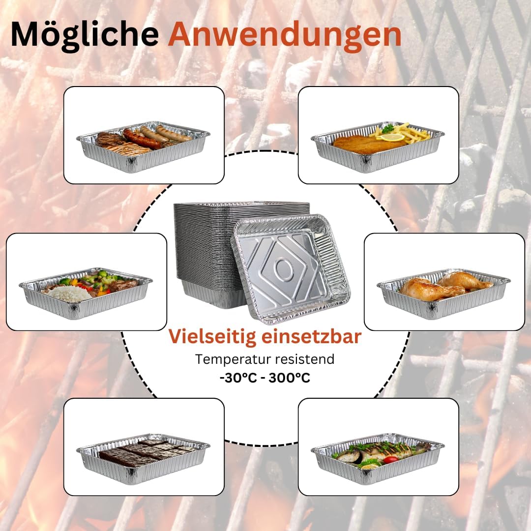 Enpack Aluschale R879-930G - 100 Stück Alu Grillschalen 226x176x30 mm - Feuerfeste Aluschalen 1000ml