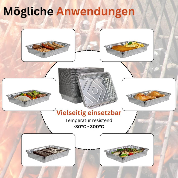 Enpack Aluschale R879-930G - 100 Stück Alu Grillschalen 226x176x30 mm - Feuerfeste Aluschalen 1000ml