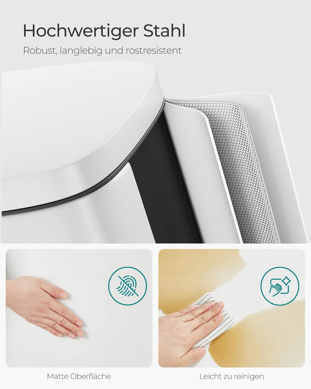 SONGMICS Mülleimer Küche, 30 Liter, Abfalleimer, Treteimer, mit Deckel, Softclose, Fusspedal, Stahl,