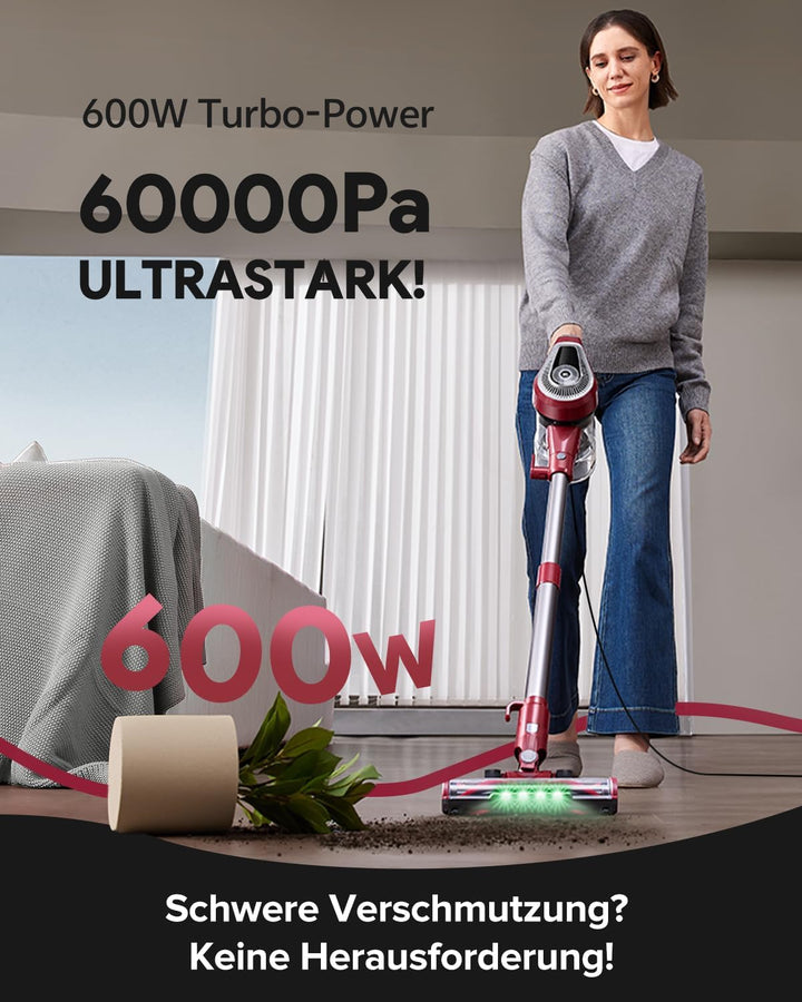 Vexilar Kabelstaubsauger 600W/60kPa, 6-in-1 Staubsauger mit Grüner LED, Anti-Verlauf-Bürste, 7 m Kab