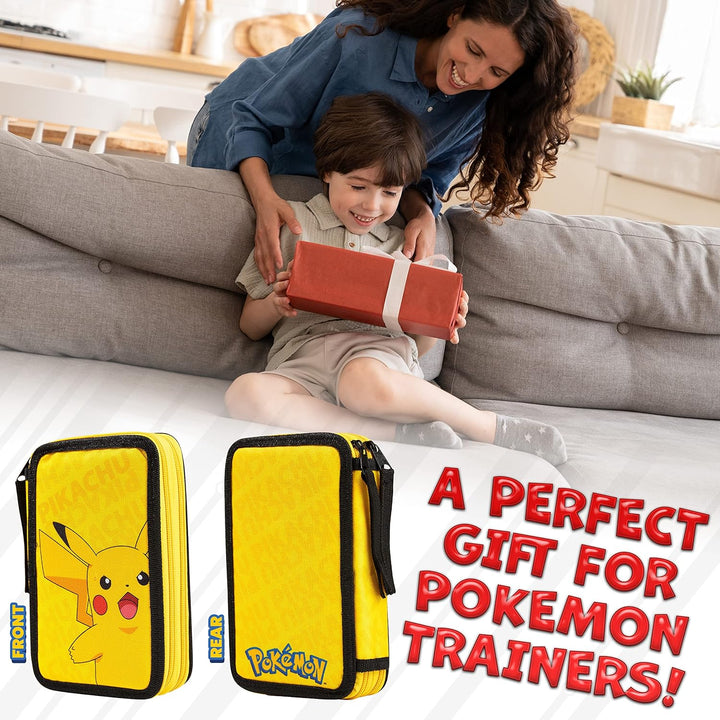 Pokemon Federmäppchen Gross, Gefüllte Federmappe Jungen mit Schreibwaren Set - Pikachu Geschenke für