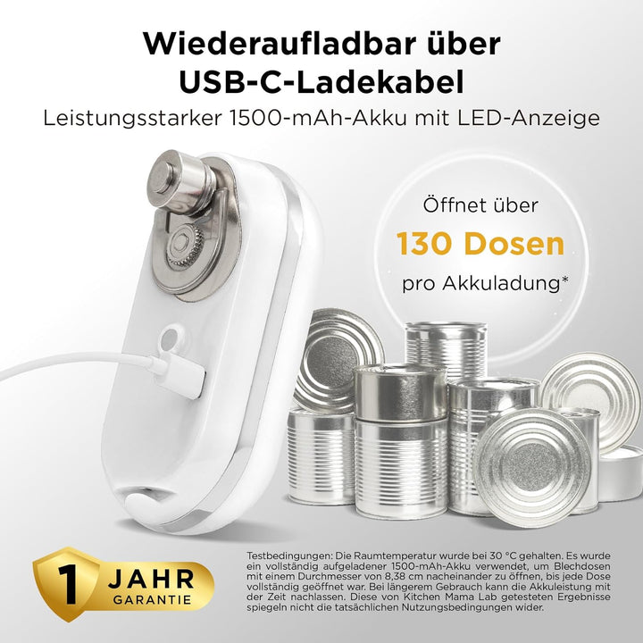 Kitchen Mama Mini Plus Wiederaufladbarer elektrischer Dosenöffner: Kompakt, Aufladen über Typ-C Lade
