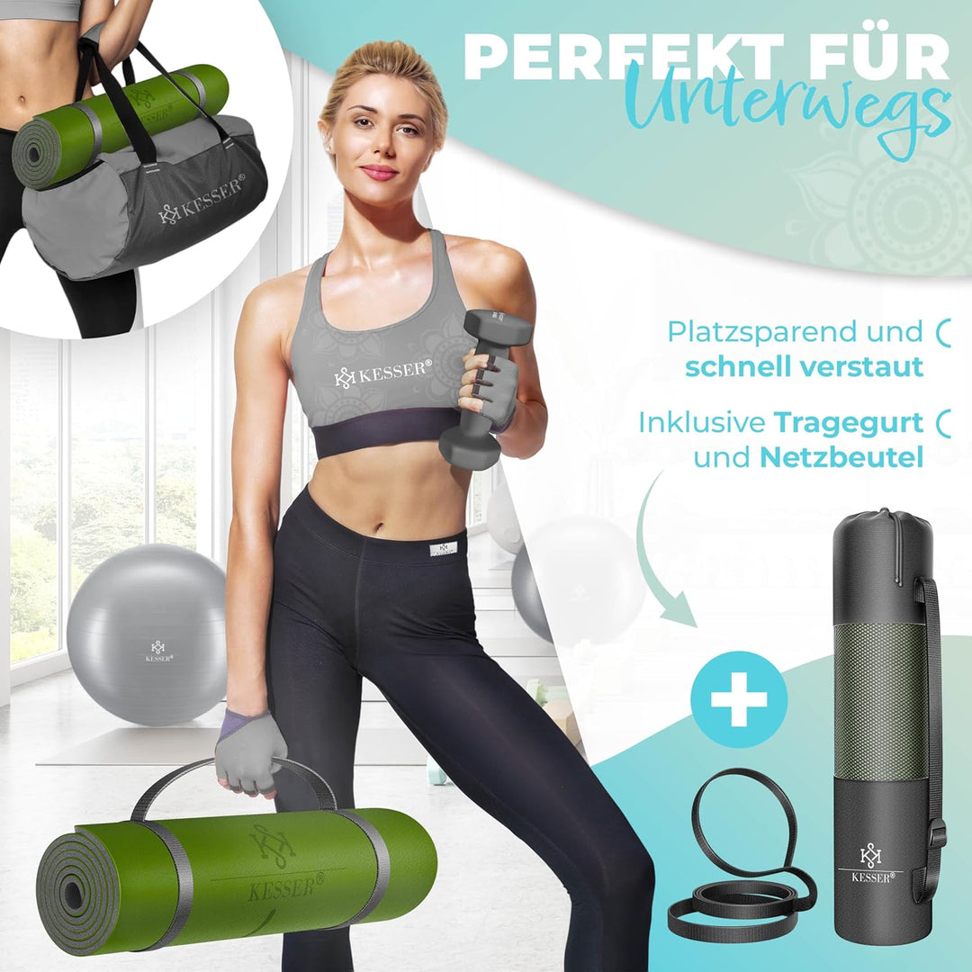 KESSER® Gymnastikmatte mit Tragegurt rutschfest TPE Yogamatte Gepolstert & rutschfest Fitnessmatte,