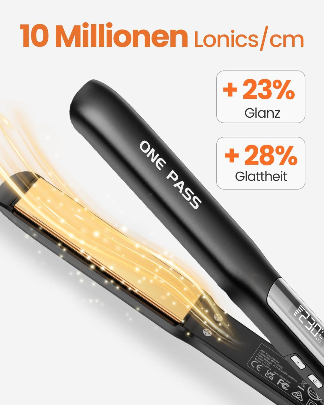 Faszin Haarglätter mit Platten aus glattem Titan, Glätteisen mit negativen Ionen, 20S schnelles Aufh