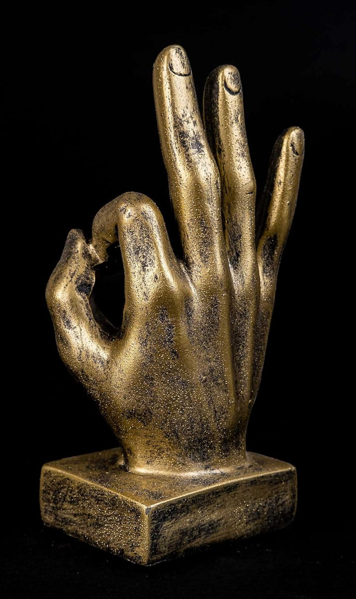 IDYL Moderne Skulptur Figur Resin Finger o.k. | goldfb. | Masse: 9x6x16,5 cm | Material: Polyresin (