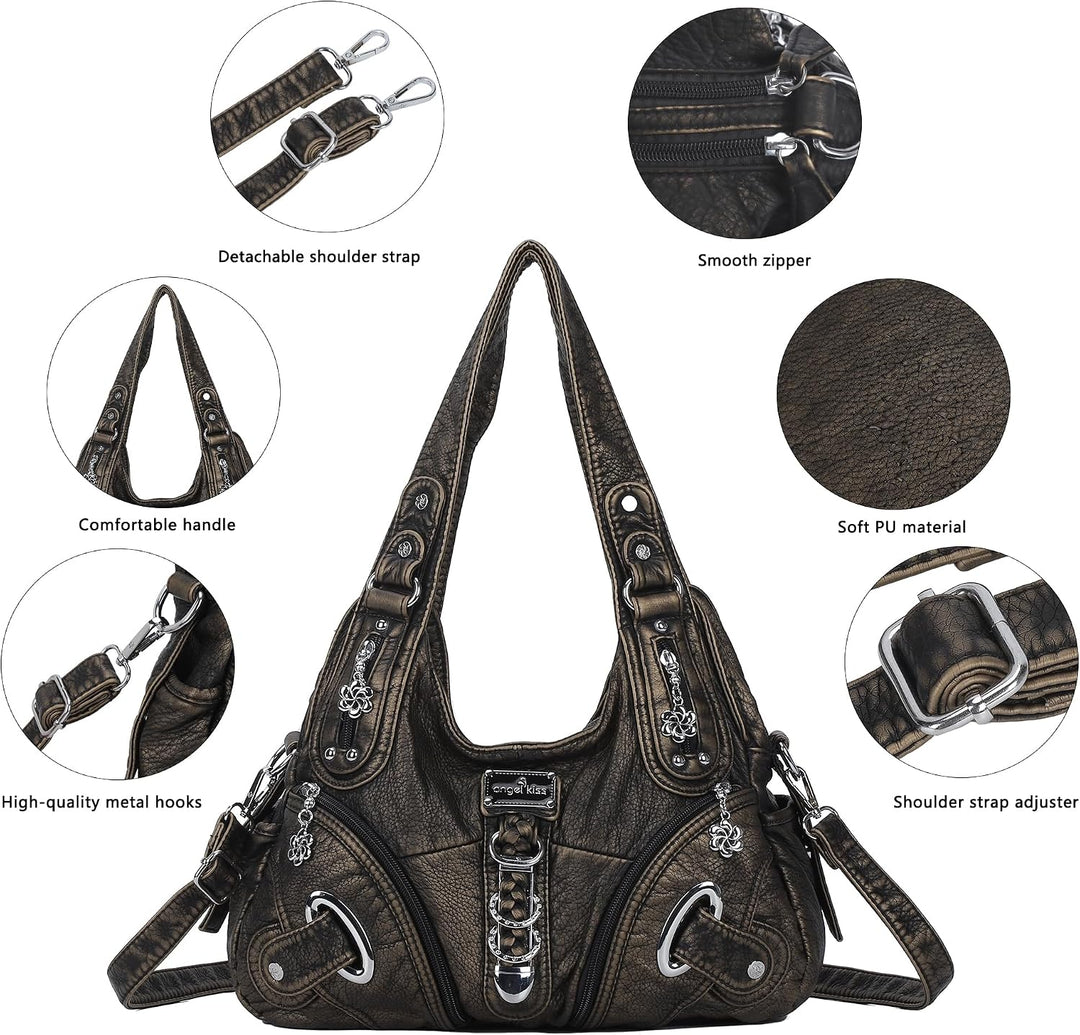 Angel Kiss Damen Schultertasche Hobo Tasche Umhängetaschen Schlusstaschen Henkeltaschen weiches PU L