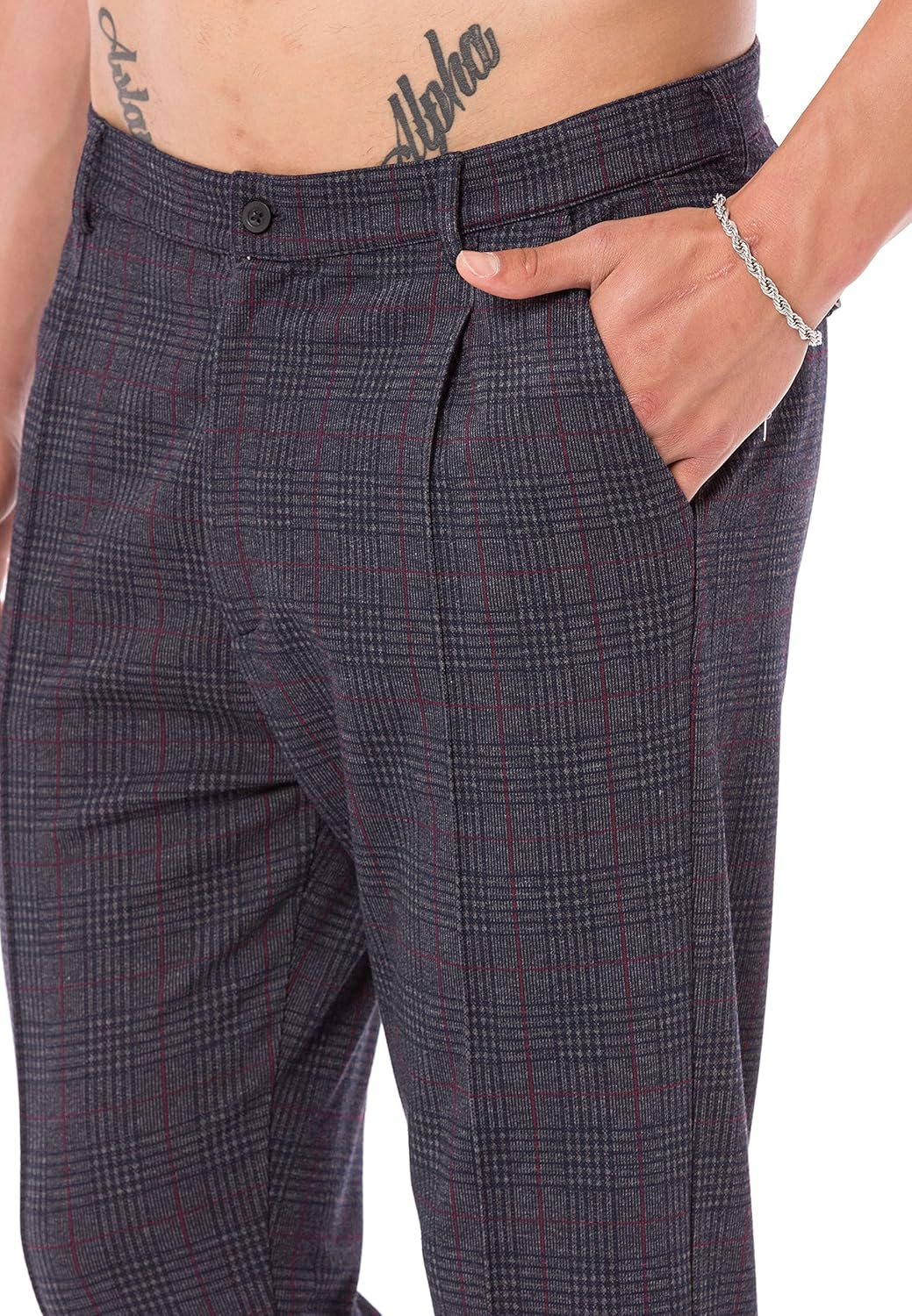 Redbridge Herren Jogginghose im Chino Hosen Style Jogger Hose Freizeithose kariert S Anthrazit, S An
